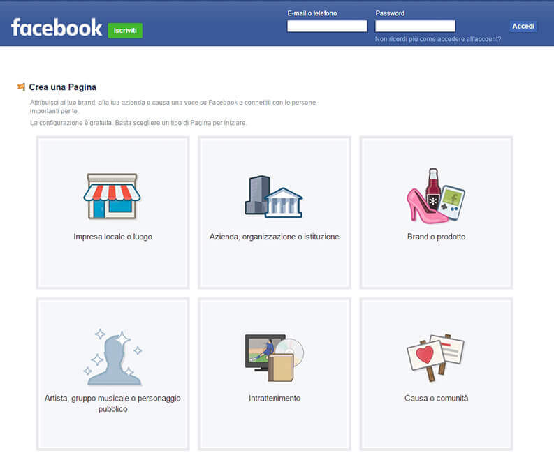 come creare una pagina facebook