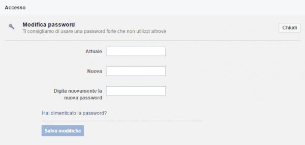 modifica la password su fb