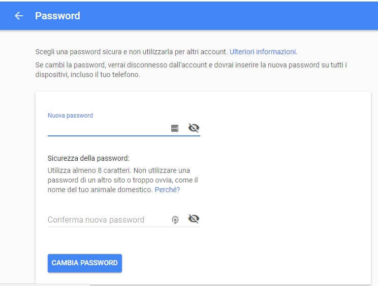 Come cambiare password Gmail