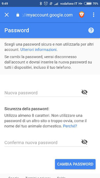 Come modificare la password di Gmail