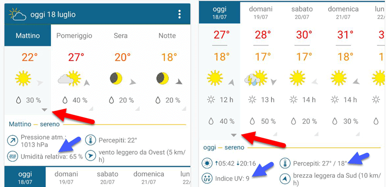 app meteo raggi uv temperatura percepita