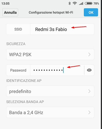 condivisione della connessione con le impostazioni di android