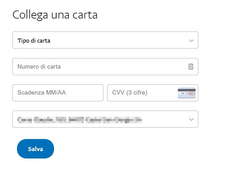 Inserire dati di una carta di credito a paypal