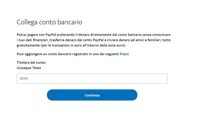 Collega un conto bancario a Paypal