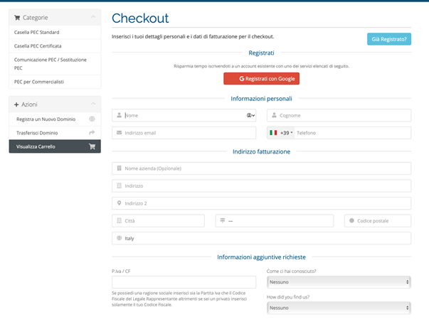 soluzioni pec checkout