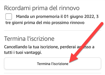 Termina Iscrizione Amazon Prime