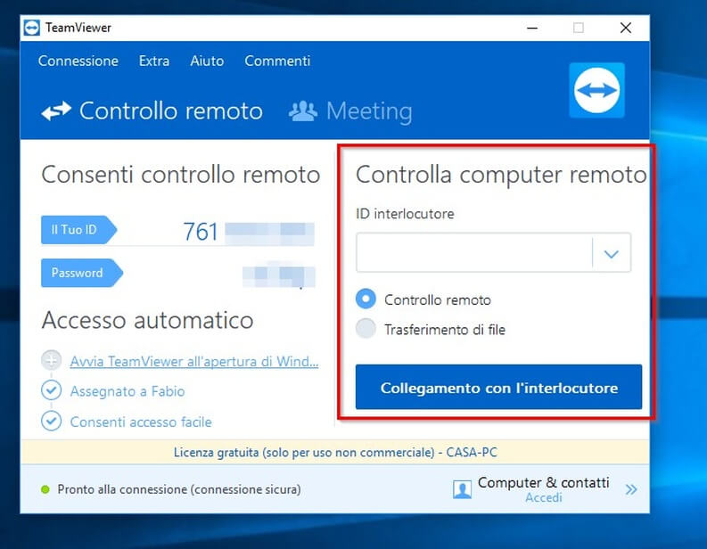 Accesso remoto TeamViewer