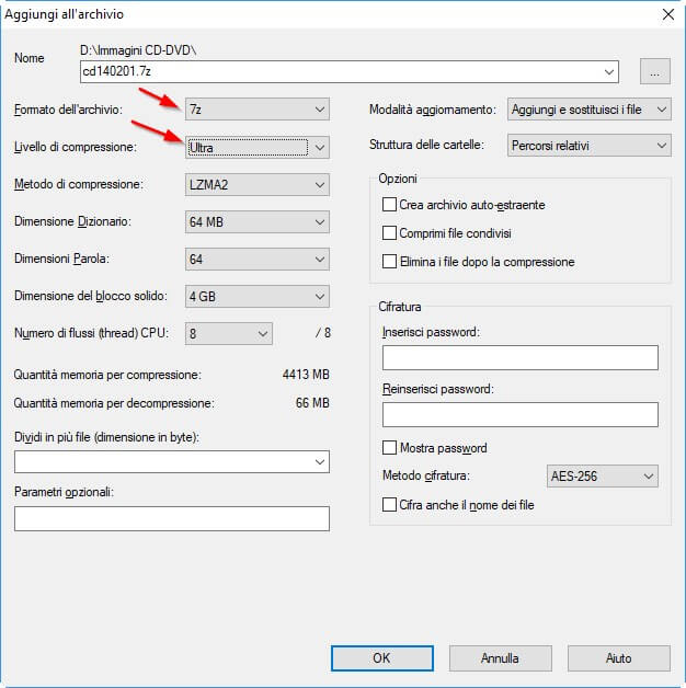 7-zip livello di compressione