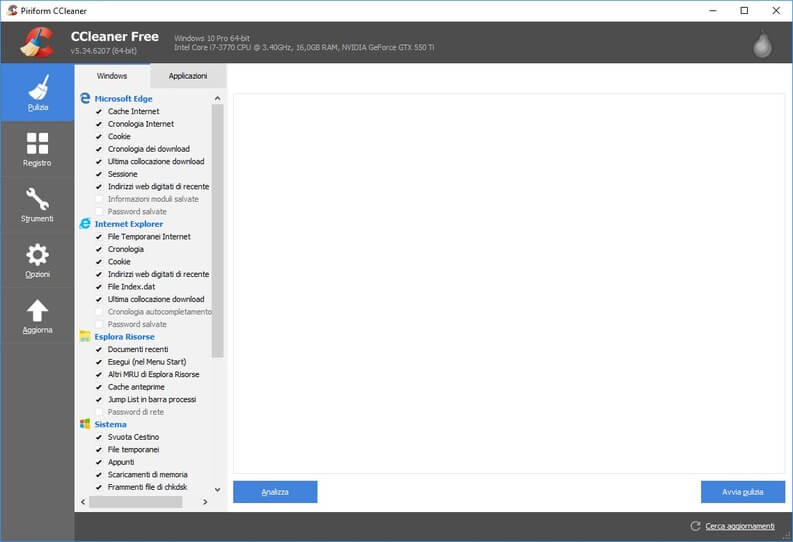 Interfaccia CCleaner