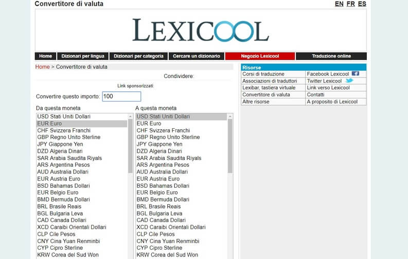 convertitore di valuta lexicool