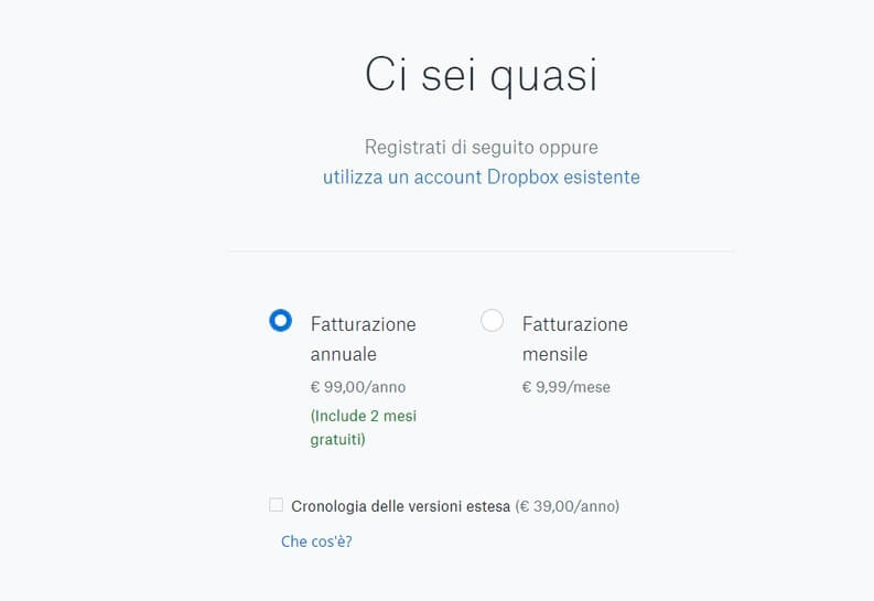 spazio su cloud con dropbox