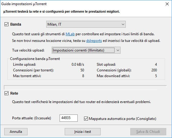 le impostazioni di utorrent