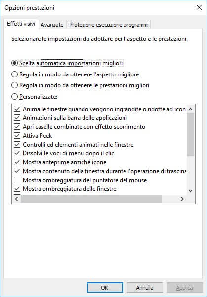 opzioni prestazioni
