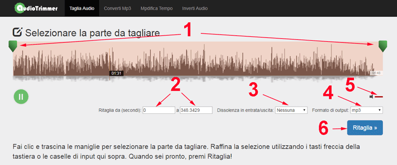 audiotrimmer come ritagliare canzoni online