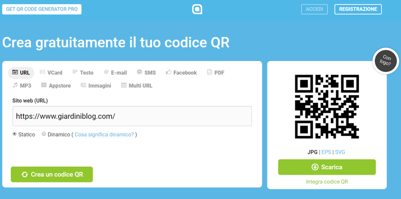 crea gratuitamente il tuo codice QR