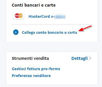 aggiungere conto bancario o carta Paypal