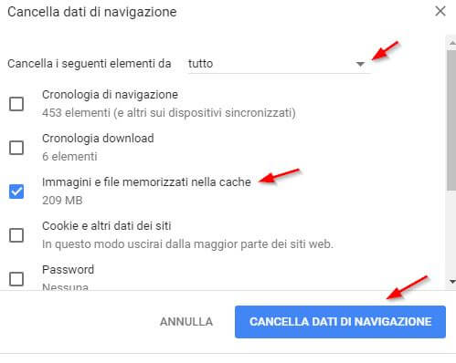 pulire la cache per ottimizzare chrome