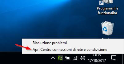 apri centro connessioni di rete e condivisione