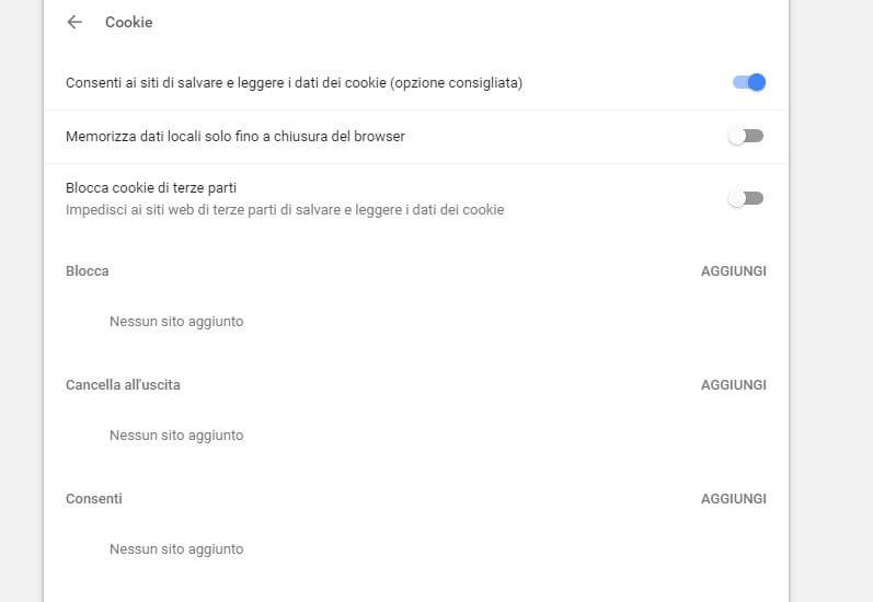 chrome e cookie web sul browser
