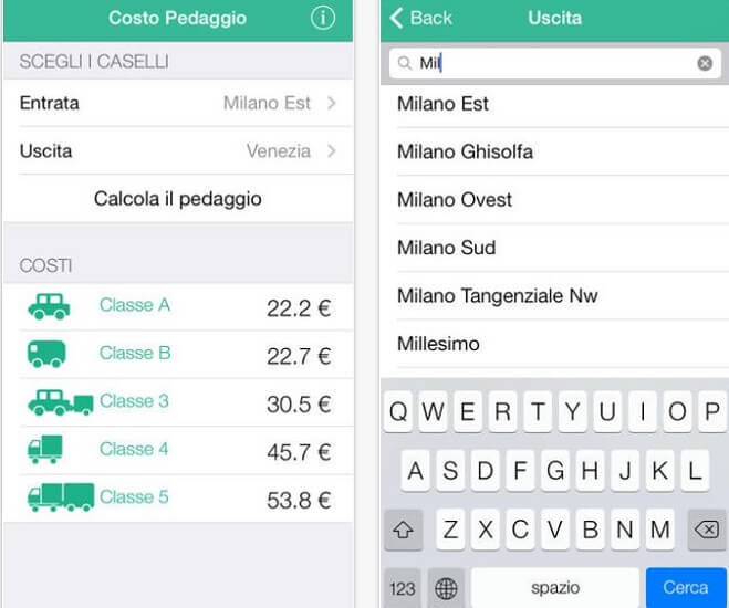 Applicazione Costo Pedaggio ios Iphone e iPad