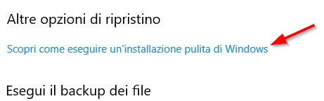 opzioni di ripristino di Windows