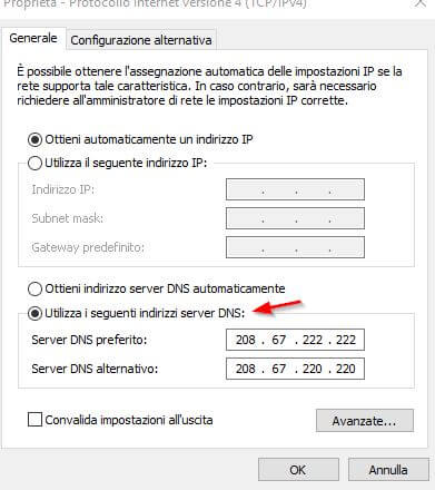 impostare OpenDNS su pc