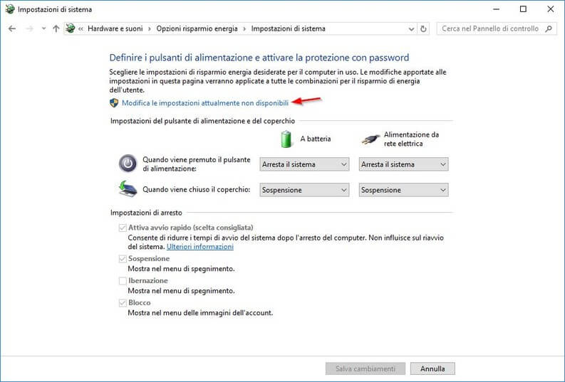 opzioni avanzate windows 10