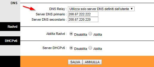 impostare OpenDNS su router