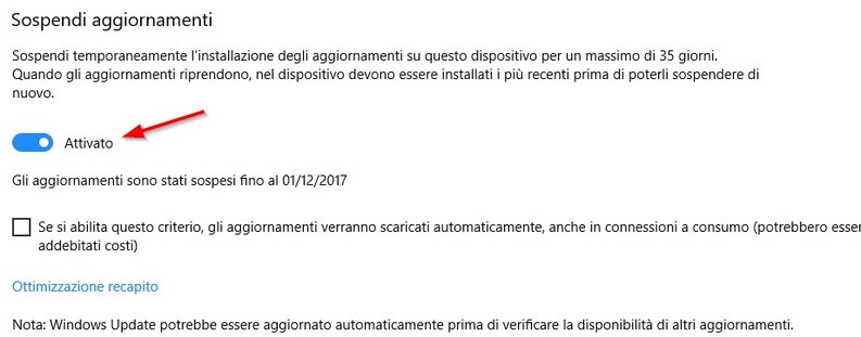 come sospendere gli aggiornamenti di Windows 10