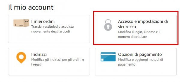 Accesso e impostazioni di sicurezza amazon