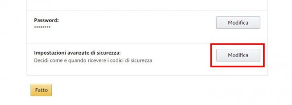 Impostazioni avanzate di sicurezza amazon