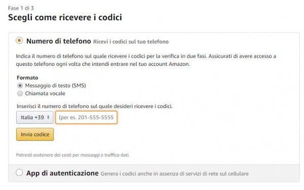 ricevi codice amazon