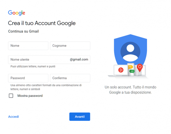 creare indirizzo gmail