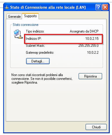 indirizzo ip privato windows xp