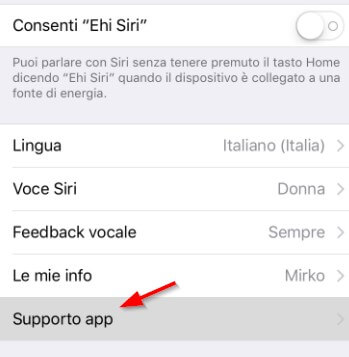 siri supporto app