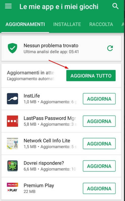 come aggiornare le app android