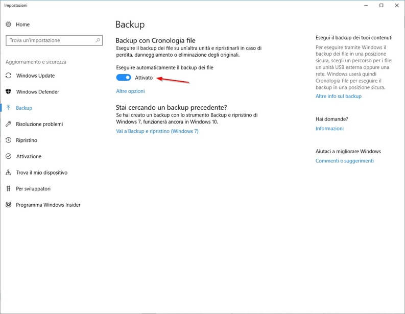 come fare il backup