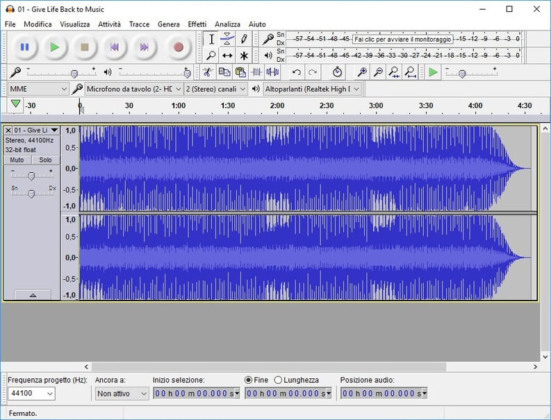 Audacity brano aperto