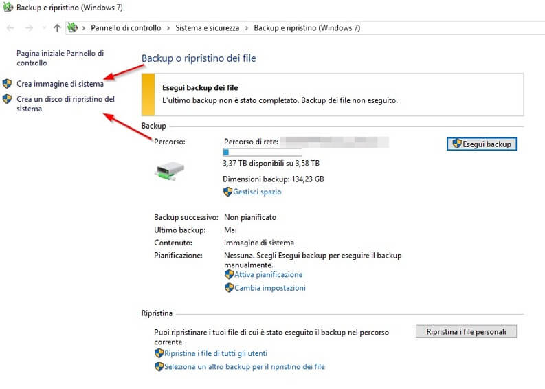 Backup e ripristino file su Windows 10
