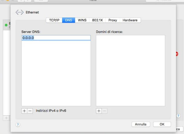 cambiare dns su mac