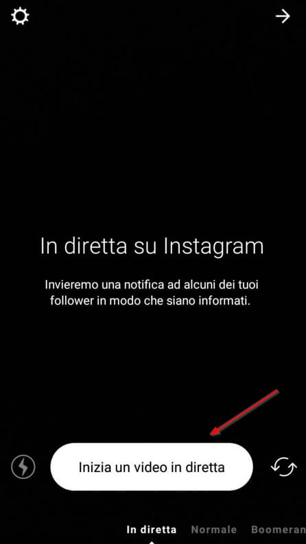 inizia un video in diretta su Instagram