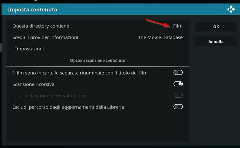 indicizzazione film Kodi