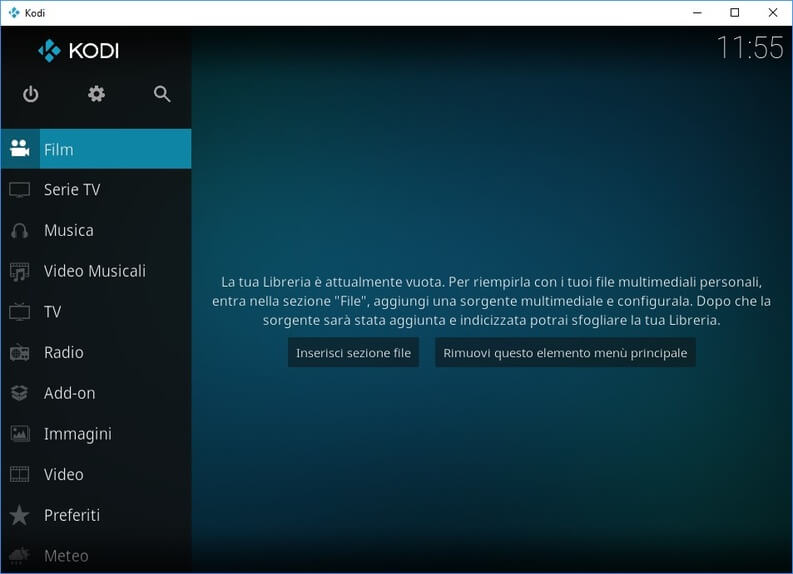 interfaccia Kodi in italiano