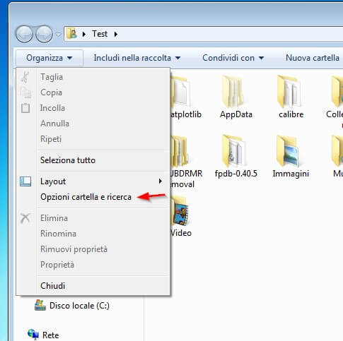 opzioni cartella windows