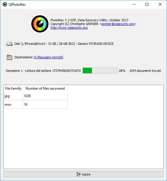 procedura di recupero con QPhotoRec