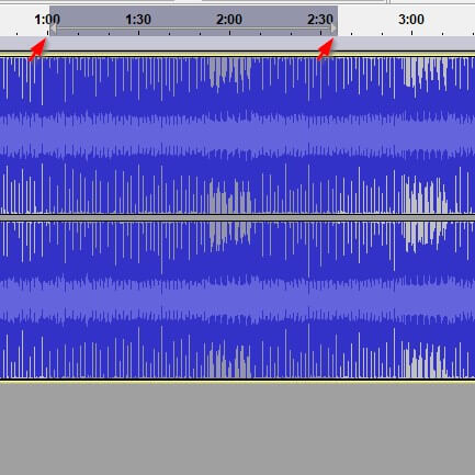 Audacity selezione brano da tagliare