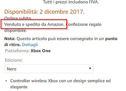 Venduto e spedito amazon