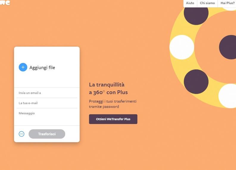 trasferisci file di grandi dimensioni con wetransfer