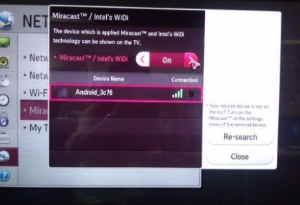 menu wifi tv miracast