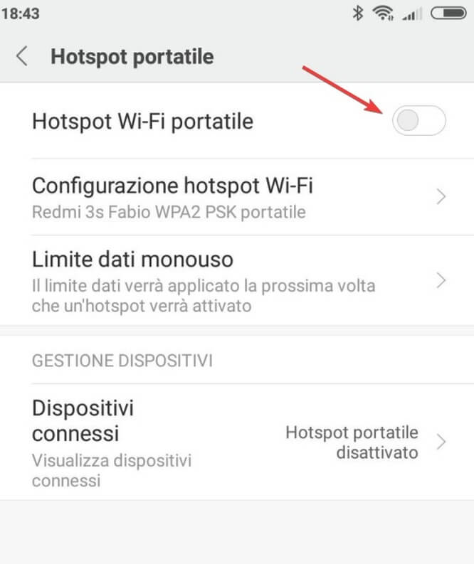 Attiva hotspot android